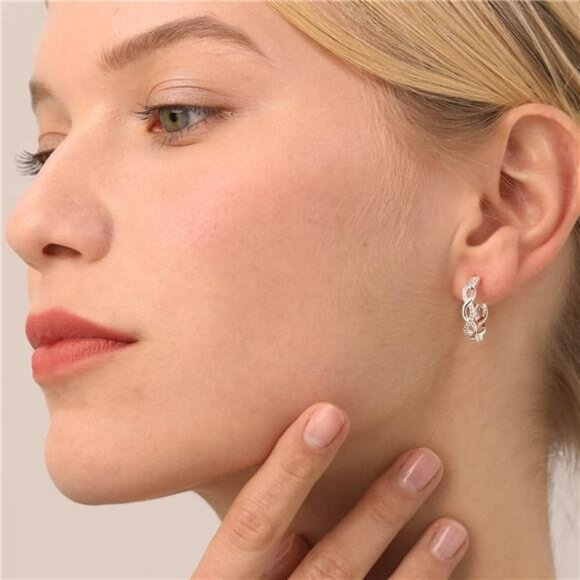 Sterling Silver Twisted Hoop Earrings Cubic Zirconia Hypoallergenic Gift - Picture 3 of 7